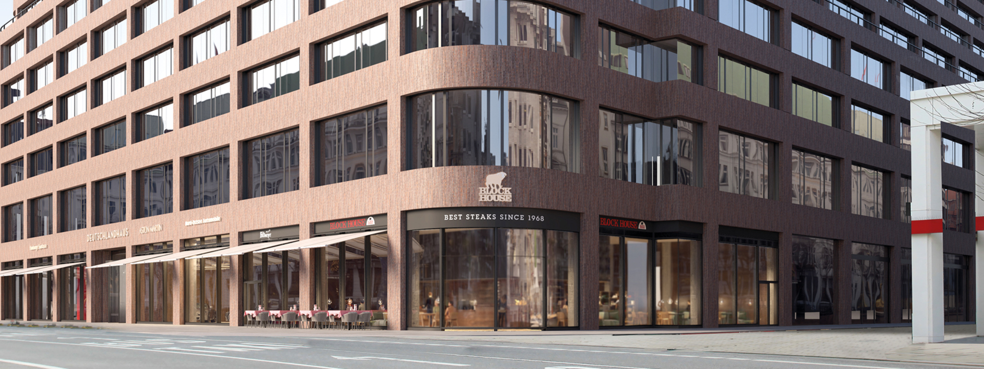 Das BLOCK HOUSE Restaurant im Deutschlandhaus in Hamburg von Außen