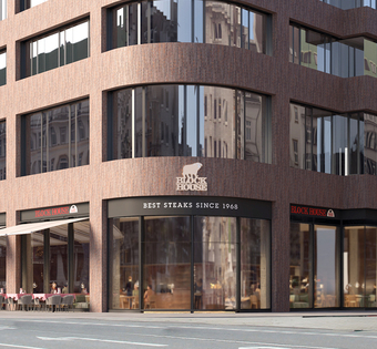 Das BLOCK HOUSE Restaurant im Deutschlandhaus in Hamburg von Außen